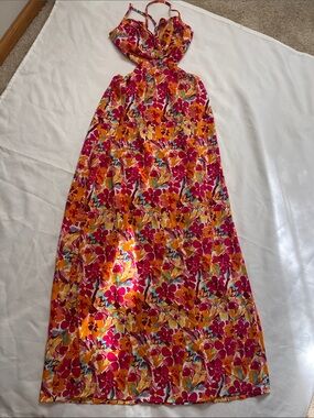 Astr the label Pink & Orange Floral cutout Maxi Dress